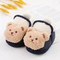 Macro detail of cute teddy bear baby walking shoes with soft warm fleece lining - Size 13 (Inner Length 11.5CM) / Navy Blue