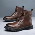Bottes Martin en cuir marron pour hommes avec semelle épaisse et fermeture éclair - 38 / Brun Peluche (10011)