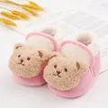 Close-up of pink baby walking shoes with cute teddy bear faces and fuzzy lining. - Size 12 (Inner Length 10.5cm) / Pink