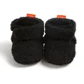 Scarpine da neonato in sherpa nero con calda fodera in pile e dettagli arancioni - 12cm / Stile di Base (M2043) / Nero