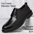 Schwarze Herren-Business-Lederschuhe mit Fleece-Futter und 6 cm Höhenzunahme-Effekt. - 38 / Höhenzunahme & Fleece gefüttert
