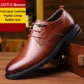 Zapato de vestir para hombre en piel de vaca marrón grabada para negocios - 38 / Marrón (Estilo 1977-Y)