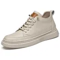 Scarpe alte da uomo in pelle beige con rialzo di 6cm, stile versatile e confortevole - 36 / Bianco avorio