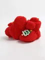 Morbide scarpine neonato rosse pelose con decorazione natalizia ricamata a albero. - 12cm / Stile Albero di Natale (M2043) / Rosso