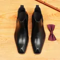 Men's black genuine leather Chelsea boots with pointed toe and British business style. - 37 / Black
