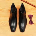 Elegant black leather men's dress boots with warm plush lining for winter business wear - 38 / Black Fleece Lined