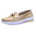 Comfortable khaki platform loafers for women featuring a round toe and cushioned white sole - 38 / Gold