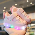 Cute pink toddler girl light-up sneakers featuring bear patterns and LED soles - 16 / Inner Length 12cm / Pink