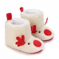 Gemütliche Rentier-Babystiefel in Creme mit weichem Plüsch und roten Akzenten - Innenlänge 11cm / Weiß