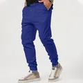 Blue men's casual jogger pants with elastic drawstring waist and ribbed cuffs - S / Bottoms / Blue
