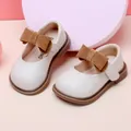 Elegant white baby girl princess shoes featuring a decorative large brown suede bow - Internal Length 12.5cm / Bowknot Princess Shoes (5MBX905) / Beige