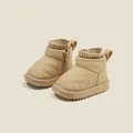Warm beige quilted baby snow boots with side zipper and ribbed collar for toddlers - Size 15 / Inner 12.0cm / Khaki