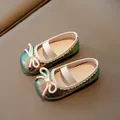 Sparkly multi-colored sequin girls' princess shoes with white bow and elastic strap - 21 / Royal Blue