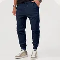 Men's navy blue casual autumn outdoor jogger pants with comfortable drawstring waist - S / Bottoms / Navy Blue
