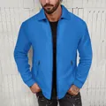 Men's blue waffle knit casual jacket with zipper and lapel collar for autumn wear. - S / Tops / Blue