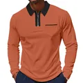 Men's slim fit long sleeve polo shirt with half zipper in burnt orange and black - Orange with Black Collar
