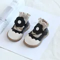 Chaussures de princesse pour bébé fille noires et blanches avec fleur et semelle souple - 11.5cm / Style Fleur Cousue (13MBX8693) / Noir