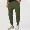 Stylish olive green men's outdoor casual jogger pants with elastic drawstring waist design - Army Green