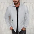 Primer plano de una chaqueta casual gris de punto waffle para hombre con cremallera - M / Tops / Gris claro