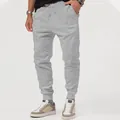 Men's casual light gray joggers with elastic waistband and tapered leg for autumn sports - Light Gray