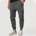 Men's dark grey casual joggers with drawstring waist and ribbed cuffs for outdoor sports - Dark Gray