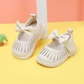 Creamy white soft leather princess shoes with decorative bow for baby girl toddler walking - Internal Length 11.5cm / Bowknot Hollow Princess Shoes (19MBX3105) / Beige