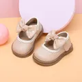 Soft beige baby girl Mary Jane princess shoes with a large polka dot bow detail - Internal Length 11.5cm / Polka Dot Bowknot Princess Shoes (38MBX6876) / Pink