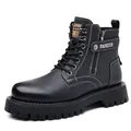 Klassische schwarze Herren-Lederstiefel mit Seitenreißverschluss und dicker Profilsohle - 38 / Martin Boots (M8260) / Schwarz