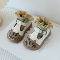 Chaussures de princesse bébé fille à bride en T crème avec bout léopard et volants - Longueur Intérieure 11.5cm / Style Patchwork Léopard (13MBX8681) / Beige