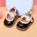 Elegant black and beige soft leather baby girl princess shoes with a cute bow detail - Internal Length 11.5cm / Bowknot Princess Shoes (13MBX8831) / Black