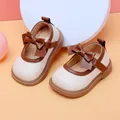 Elegant beige and brown baby girl princess shoes with a soft decorative bow detail - Internal Length 11.5cm / Beige (13MBX8831)
