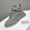 Zapatillas altas de cuero genuino gris para hombre con forro polar cálido y suela gruesa - Gris Con Forro Polar