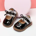 Classic black patent leather baby princess shoes with delicate lace trim and bow - Internal Length 11.5cm / Black Lace Bowknot Princess Shoes (13MBX8837) / Black