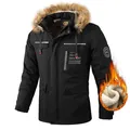 Schwarzer Herren-Parka wasserdicht mit Kapuze und sehr warmem Kunstfellbesatz - M / Fleece-gefüttertes Oberteil / Schwarz