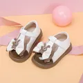 Elegant toddler girl white and brown princess leather shoes with a cute bunny bow detail - Internal Length 11.5cm / Rabbit Bowknot Princess Shoes (42MBX92126) / Beige (42MBX92126)