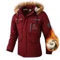 Herren Parka in Weinrot mit Kunstpelzkapuze und wasserdichter Outdoor-Jacke - M / Fleece-gefüttertes Oberteil / Rot