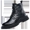 Bottines Martin classiques en cuir véritable noir pour hommes avec semelles épaisses style rétro - 38 / Noir Doublure Unique (10011)