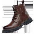 Bottines Martin pour hommes en cuir marron avec semelles épaisses, style rétro chic - 38 / Brun Doublure Unique (10011)