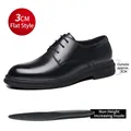 Herren-Business-Schuhe aus schwarzem Leder mit 3cm flacher Sohle und Einlegesohle - 37 / Flacher Stil (28357) / Schwarz