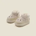Cozy winter baby snow boots featuring a cute bear design and soft cream fleece lining - Beige