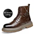 Klassische braune Lederstiefel für Herren mit Ganzjahresfutter und dicker Profilsohle - 38 / Ganzjahresstil (3681) / Braun