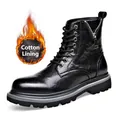 Klassische schwarze Herren Martin Boots im britischen Stil mit warmem Baumwollfutter - 38 / Warmes Plüsch-Modell (3681-M) / Schwarz