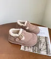 Detailed view of toddler winter shoes with warm fur lining and bronze buckle strap. - Size 16 (Inner 12.5CM) / Khaki 3