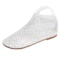 Elegantes sandalias planas de malla blanca con brillantes y diseño de punta redonda para el verano - Blanco
