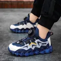 Navy blue and white kids' sports shoes with easy rotary buckle and chunky blue sole - 38 / Rotary Buckle Style(JJL173) / Deep Blue Double Mesh