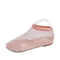 Sandalias planas de malla con diamantes de imitación color carne para el verano - Rosa