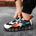 Children's sports sneakers with rotary buckle closure and vibrant multi-color design - 38 / Rotary Buckle Style(JJL173) / Black Orange Double Mesh