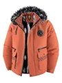 Men's high-end winter heavy fleece hooded parka with large fur collar in vibrant orange - 3XL / Tops / Orange