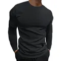 Primo piano di maglietta da uomo slim fit a maniche lunghe con cerniera sul braccio. - Nero