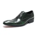 Elegante dunkelgrüne Oxford-Schuhen aus poliertem Leder für Herren im Business-Stil. - Dunkelgrün